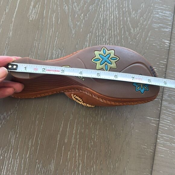 Clarks Artisan Women’s Tan Leather Beaded Boho Wedge Open Toe Sandals Shoes 7.5 - Picture 15 of 15